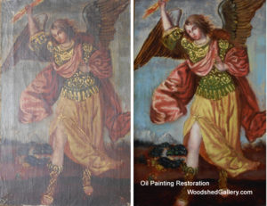 Clean oil painting, retouch oil painting, flatten old oil painting, re-varnish old oil painting.